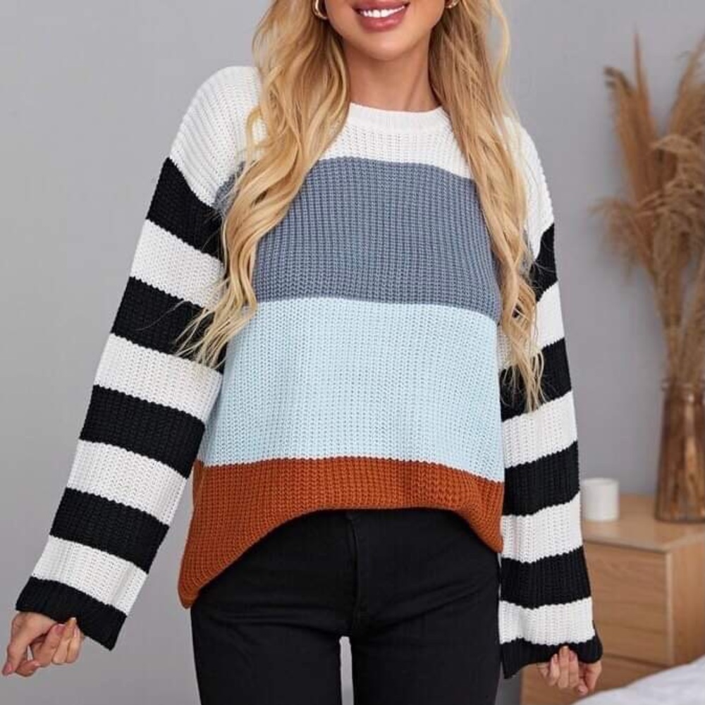 Colorblock Acrylic Sweater, Size Small